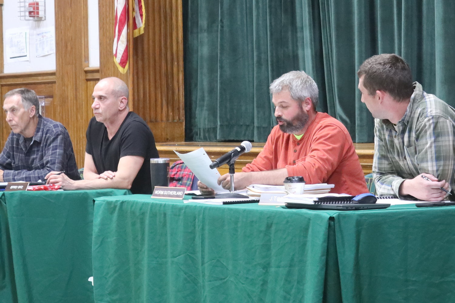 Highland Planning Board chair Norm Sutherland, third from left, opened the October 26 recessed public hearing on Camp FIMFO by reading correspondence from the NYS Department of Environmental Conservation.